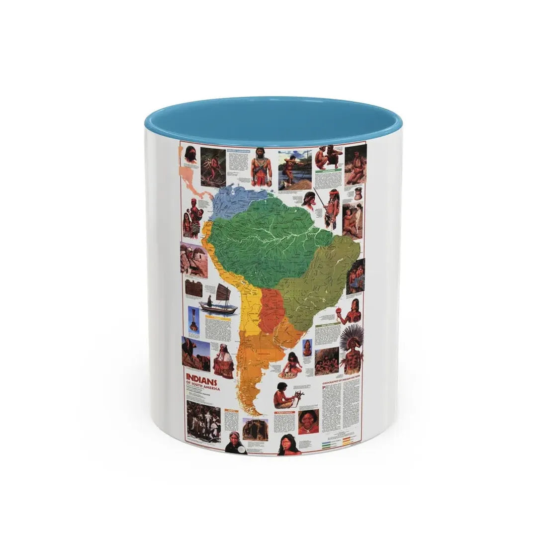 South America - Indians of (1982) (Map) Accent Coffee Mug 11oz Light Blue - Go Mug Yourself
