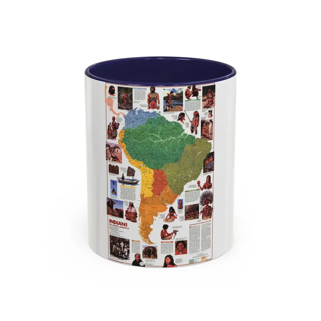 South America - Indians of (1982) (Map) Accent Coffee Mug 11oz Navy - Go Mug Yourself