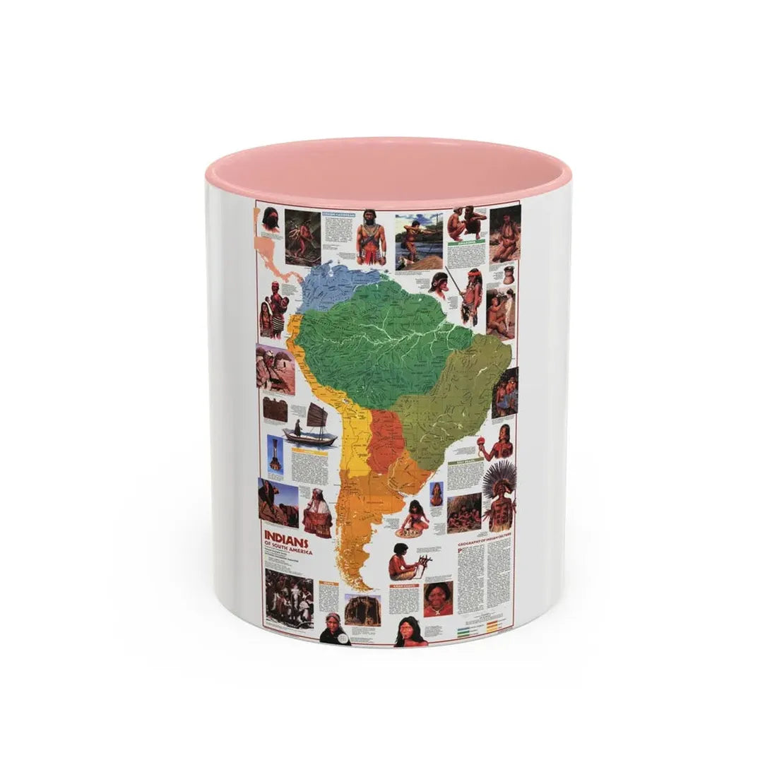 South America - Indians of (1982) (Map) Accent Coffee Mug 11oz Pink - Go Mug Yourself