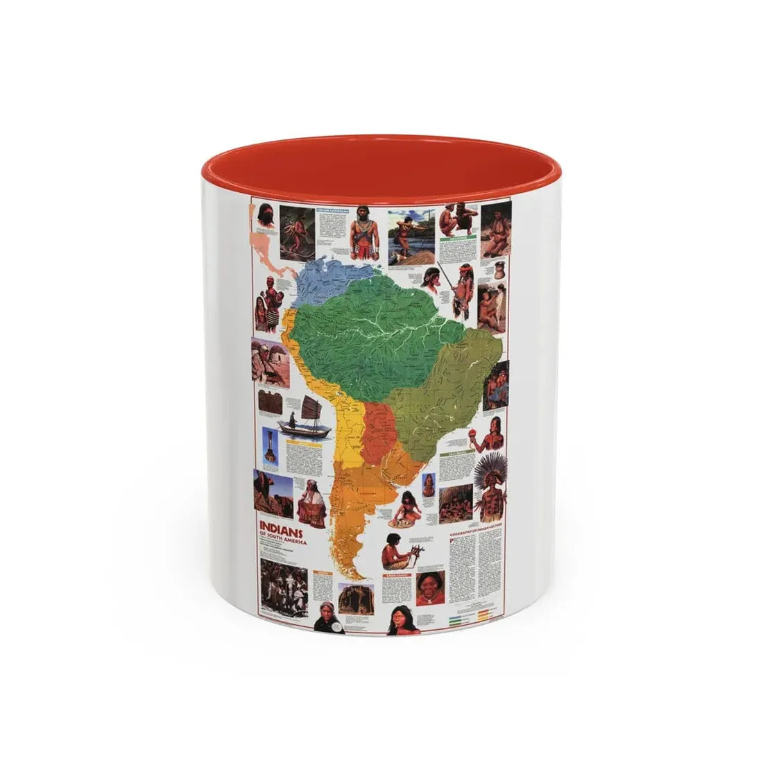 South America - Indians of (1982) (Map) Accent Coffee Mug 11oz Red - Go Mug Yourself