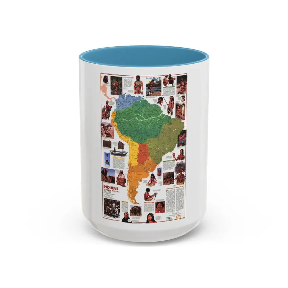 South America - Indians of (1982) (Map) Accent Coffee Mug 15oz Light Blue - Go Mug Yourself