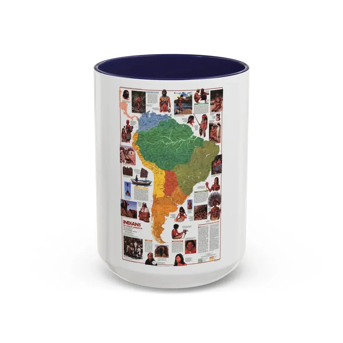 South America - Indians of (1982) (Map) Accent Coffee Mug 15oz Navy - Go Mug Yourself