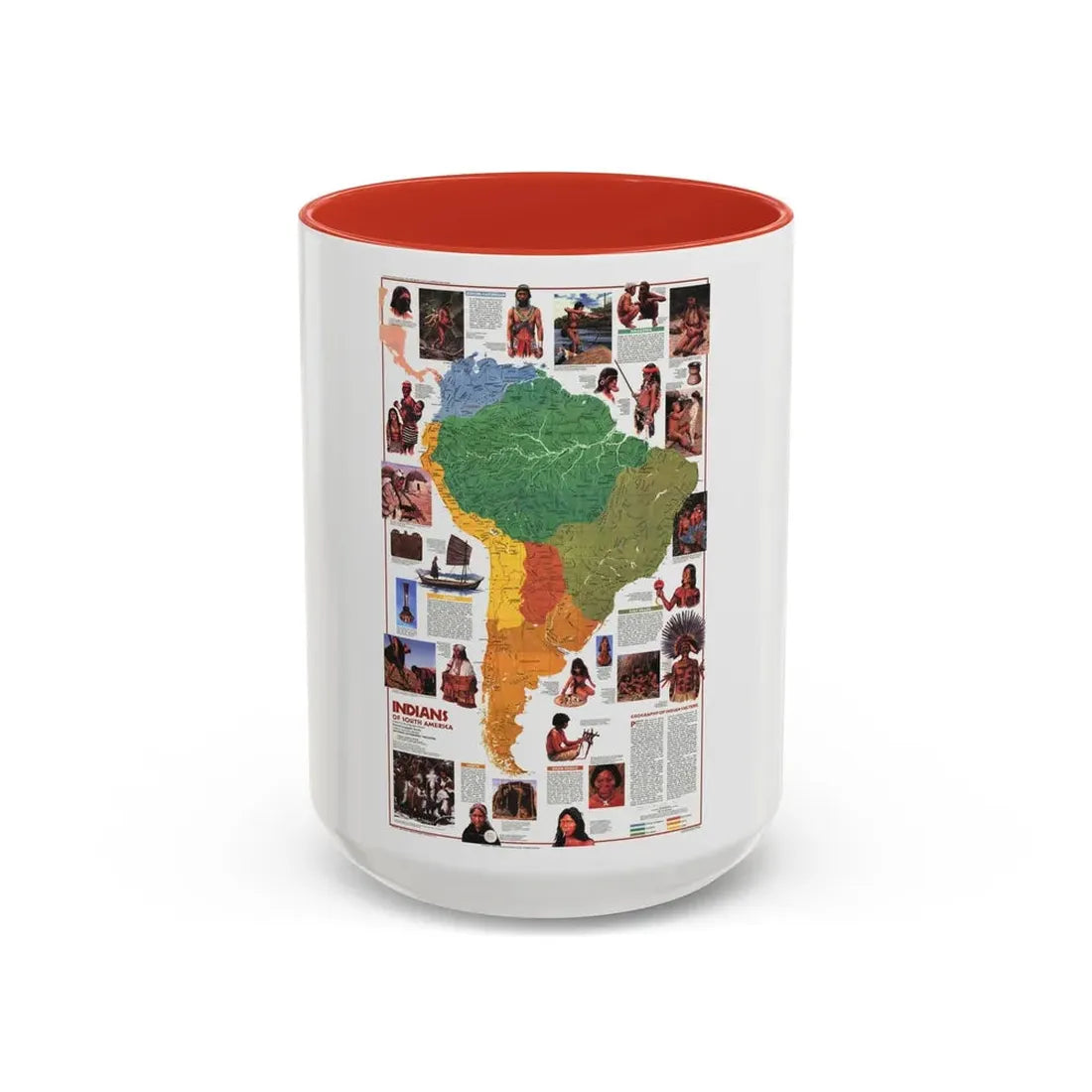 South America - Indians of (1982) (Map) Accent Coffee Mug 15oz Red - Go Mug Yourself