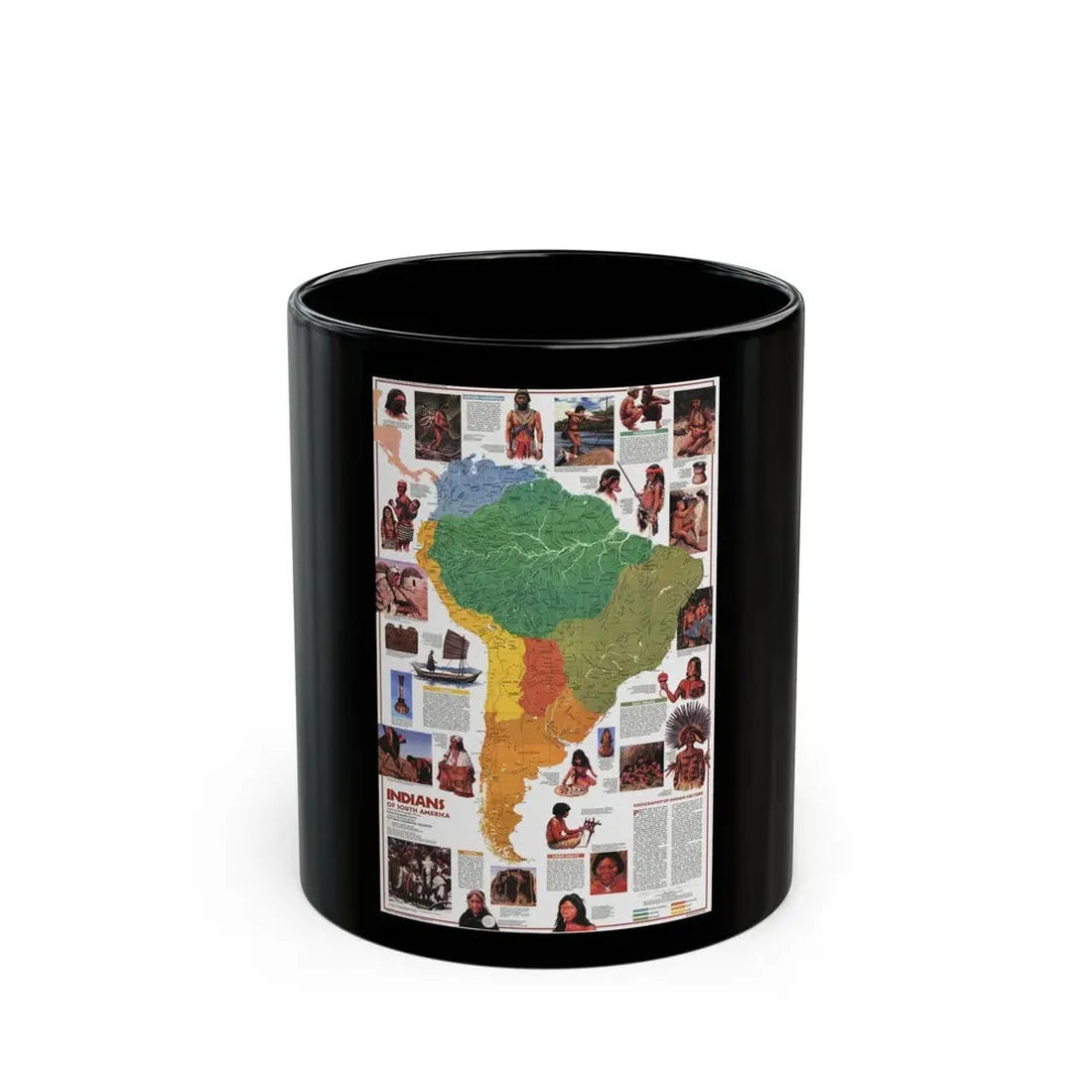 South America - Indians of (1982) (Map) Black Coffee Mug 11oz - Go Mug Yourself
