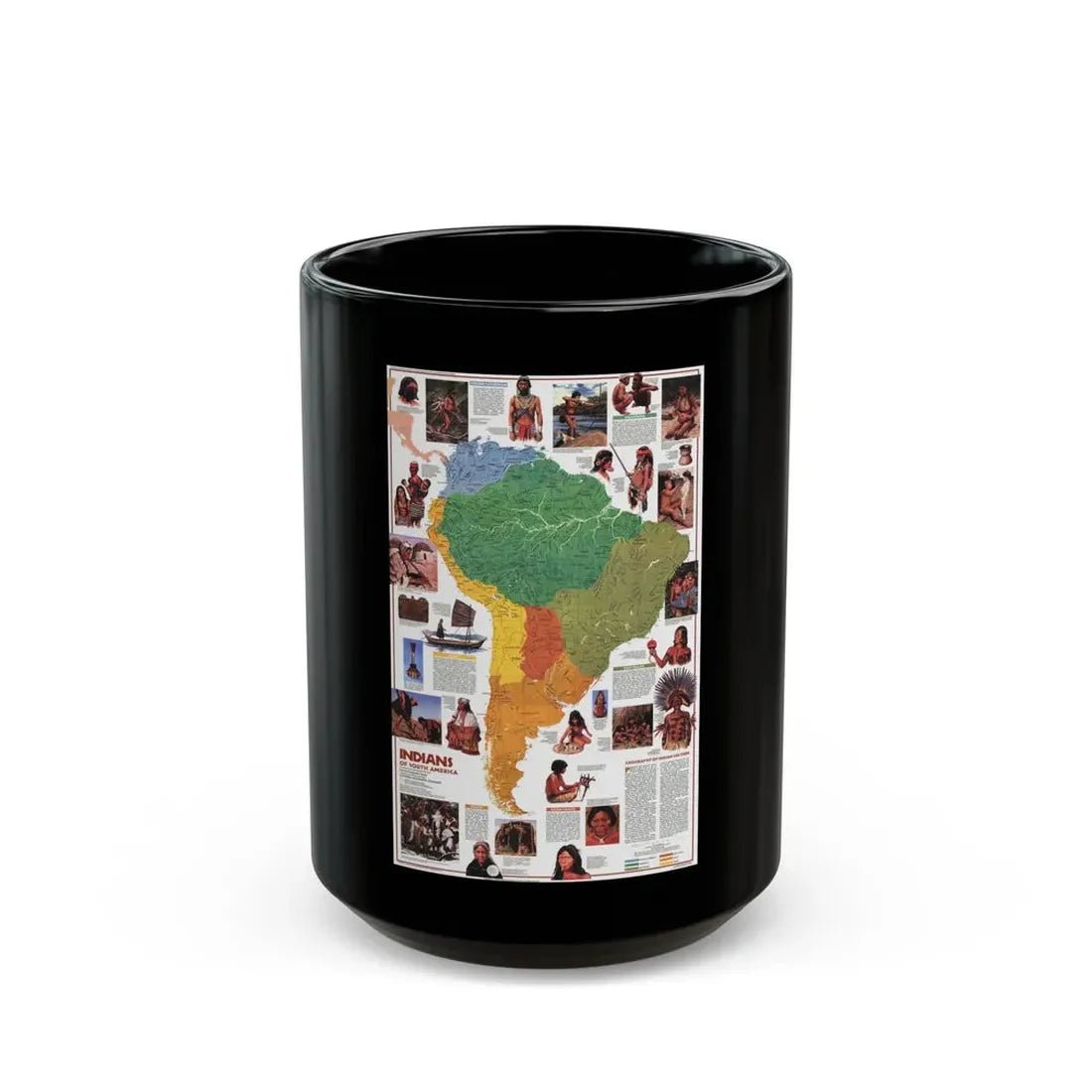 South America - Indians of (1982) (Map) Black Coffee Mug 15oz - Go Mug Yourself