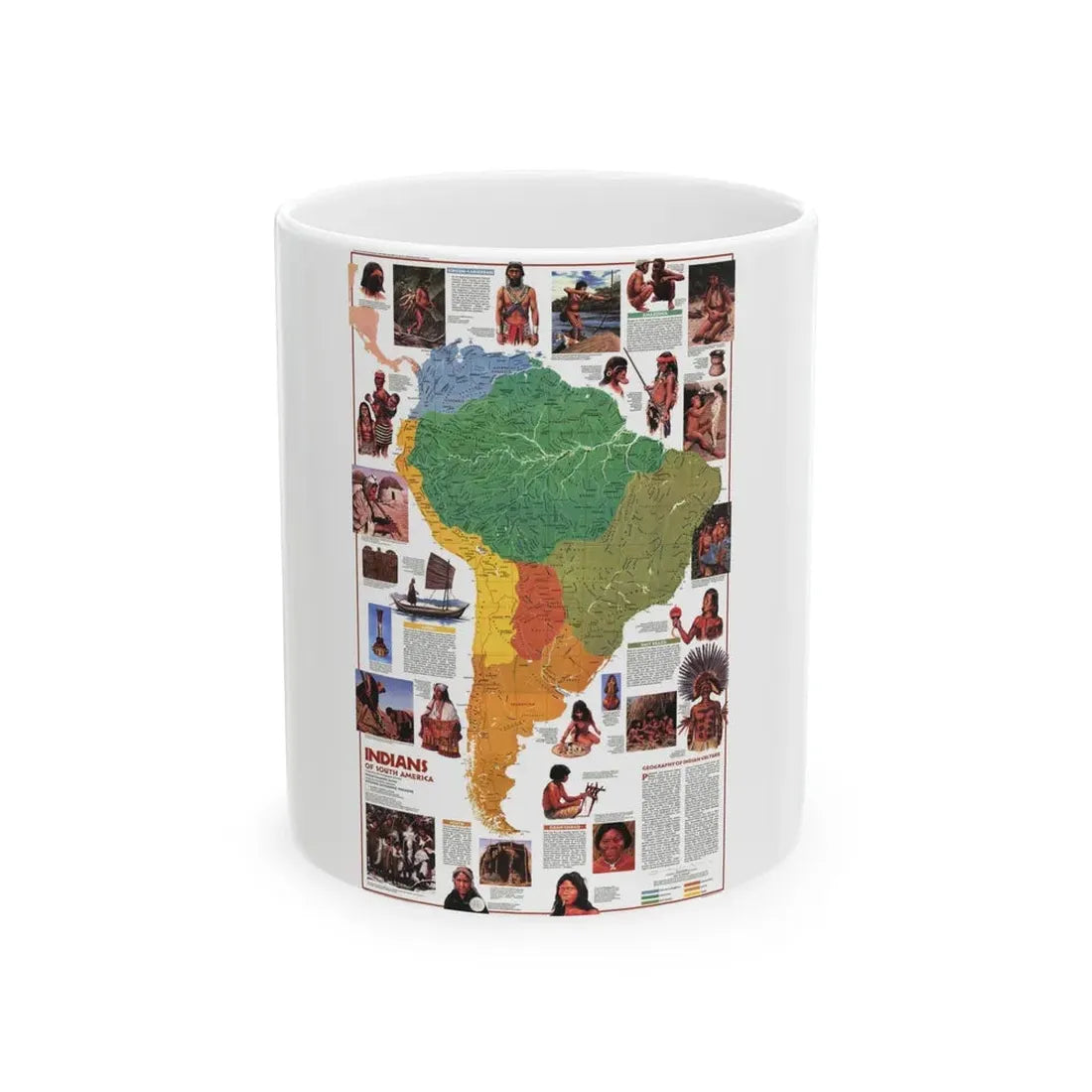 South America - Indians of (1982) (Map) White Coffee Mug 11oz - Go Mug Yourself