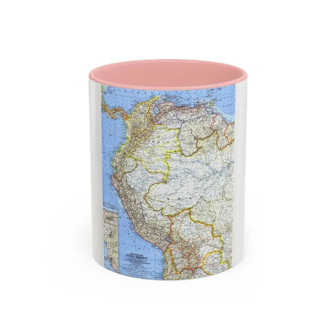 South America - Northwestern (1964) (Map) Accent Coffee Mug 11oz Pink - Go Mug Yourself