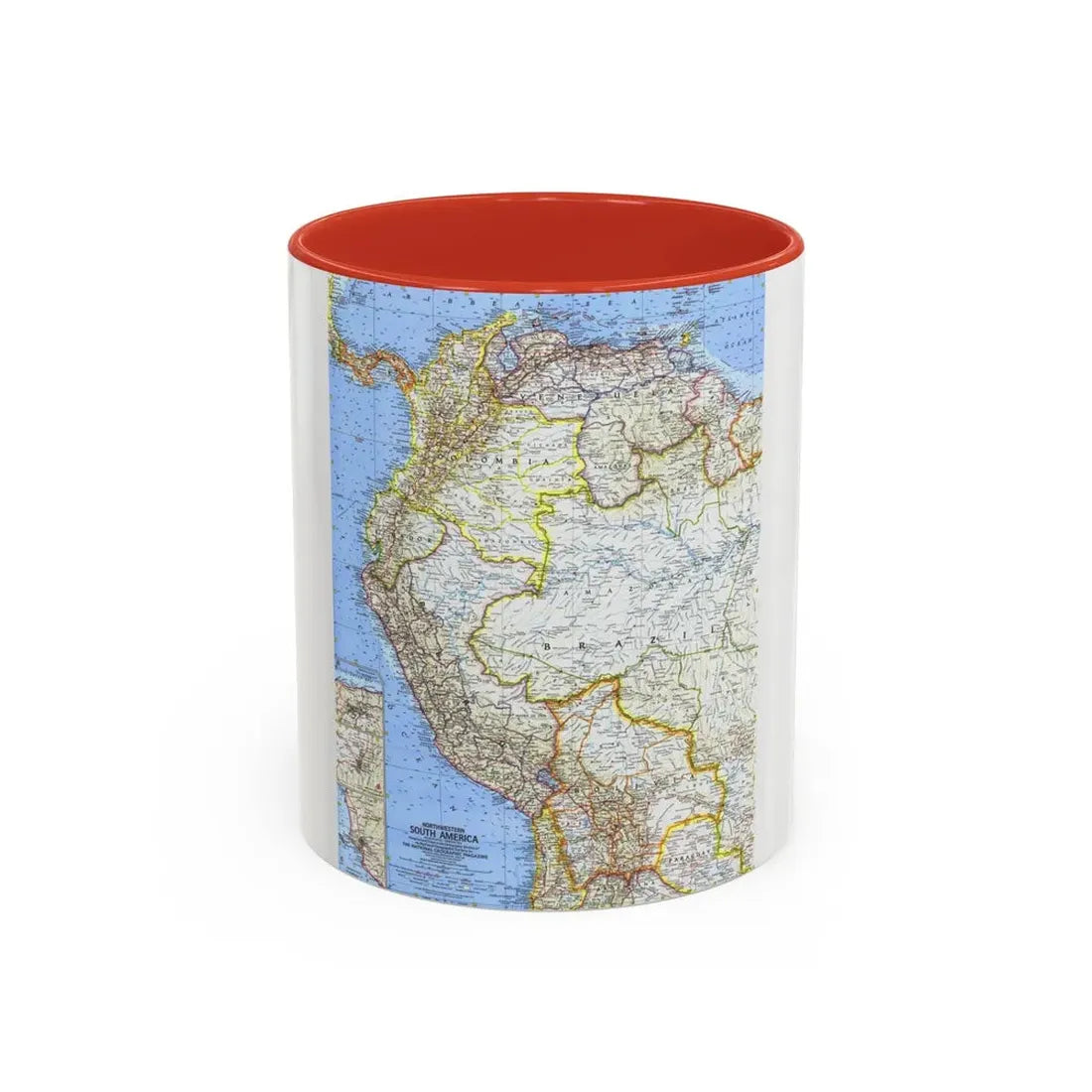 South America - Northwestern (1964) (Map) Accent Coffee Mug 11oz Red - Go Mug Yourself