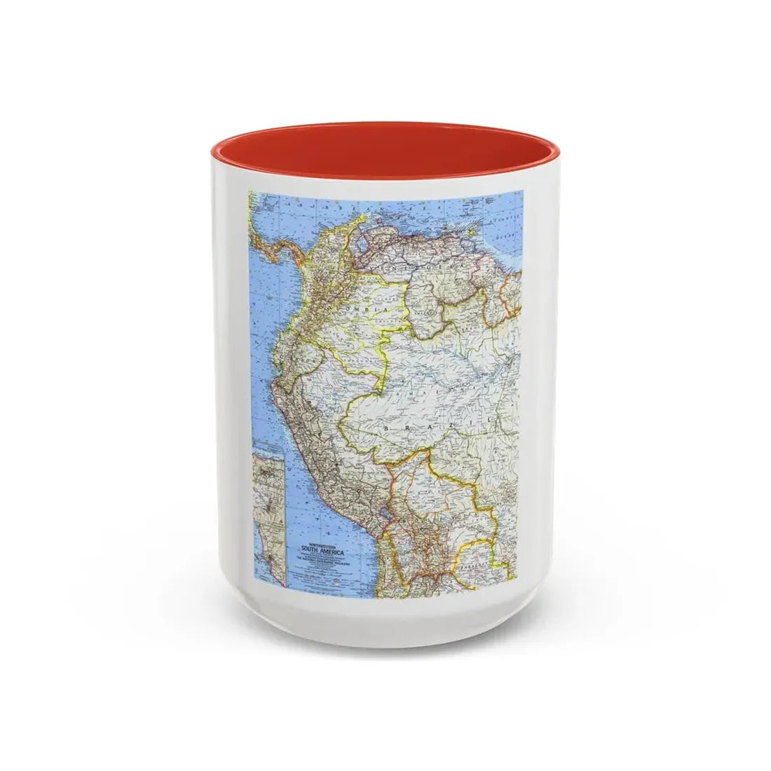 South America - Northwestern (1964) (Map) Accent Coffee Mug 15oz Red - Go Mug Yourself