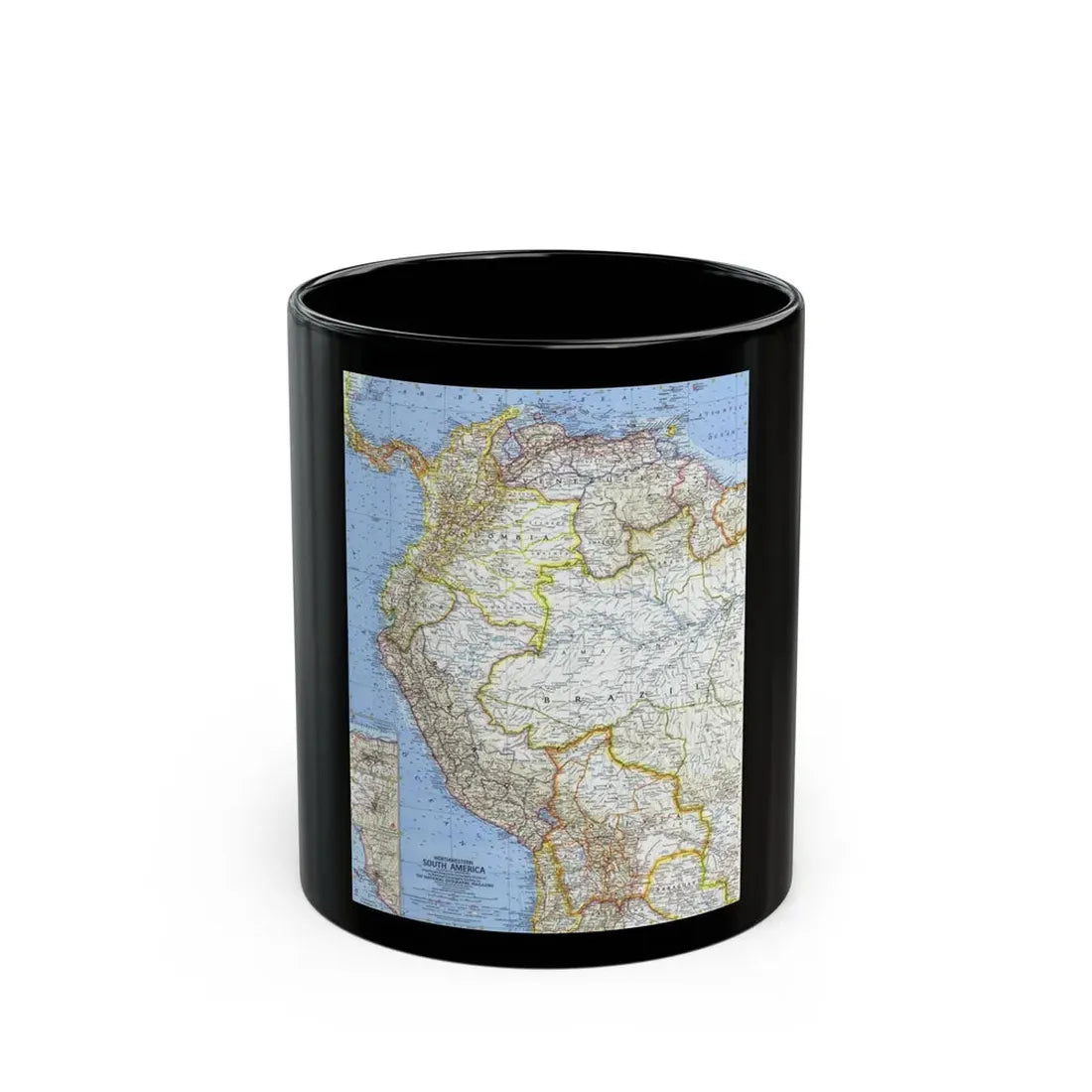South America - Northwestern (1964) (Map) Black Coffee Mug 11oz - Go Mug Yourself