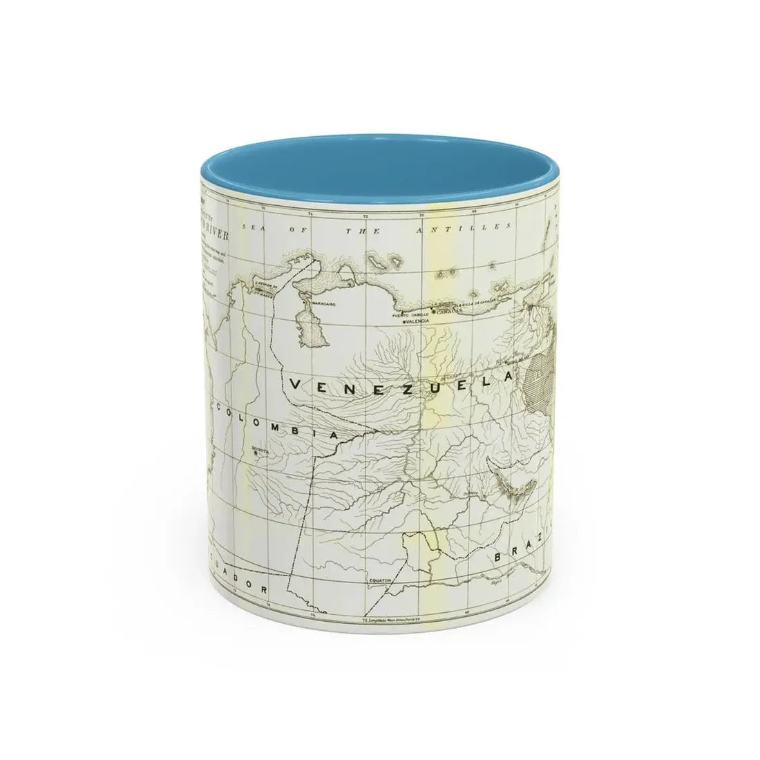 South America - Orinoco River (1896 (Map) Accent Coffee Mug 11oz Light Blue - Go Mug Yourself
