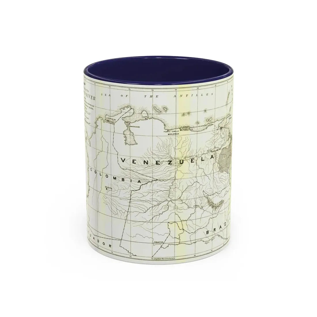 South America - Orinoco River (1896 (Map) Accent Coffee Mug 11oz Navy - Go Mug Yourself