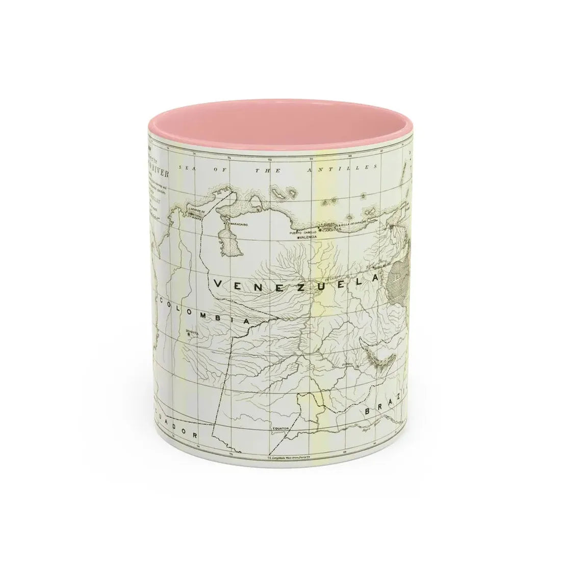 South America - Orinoco River (1896 (Map) Accent Coffee Mug 11oz Pink - Go Mug Yourself