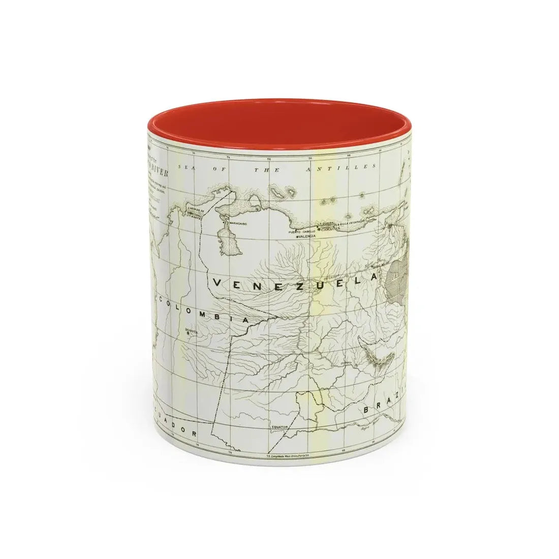 South America - Orinoco River (1896 (Map) Accent Coffee Mug 11oz Red - Go Mug Yourself