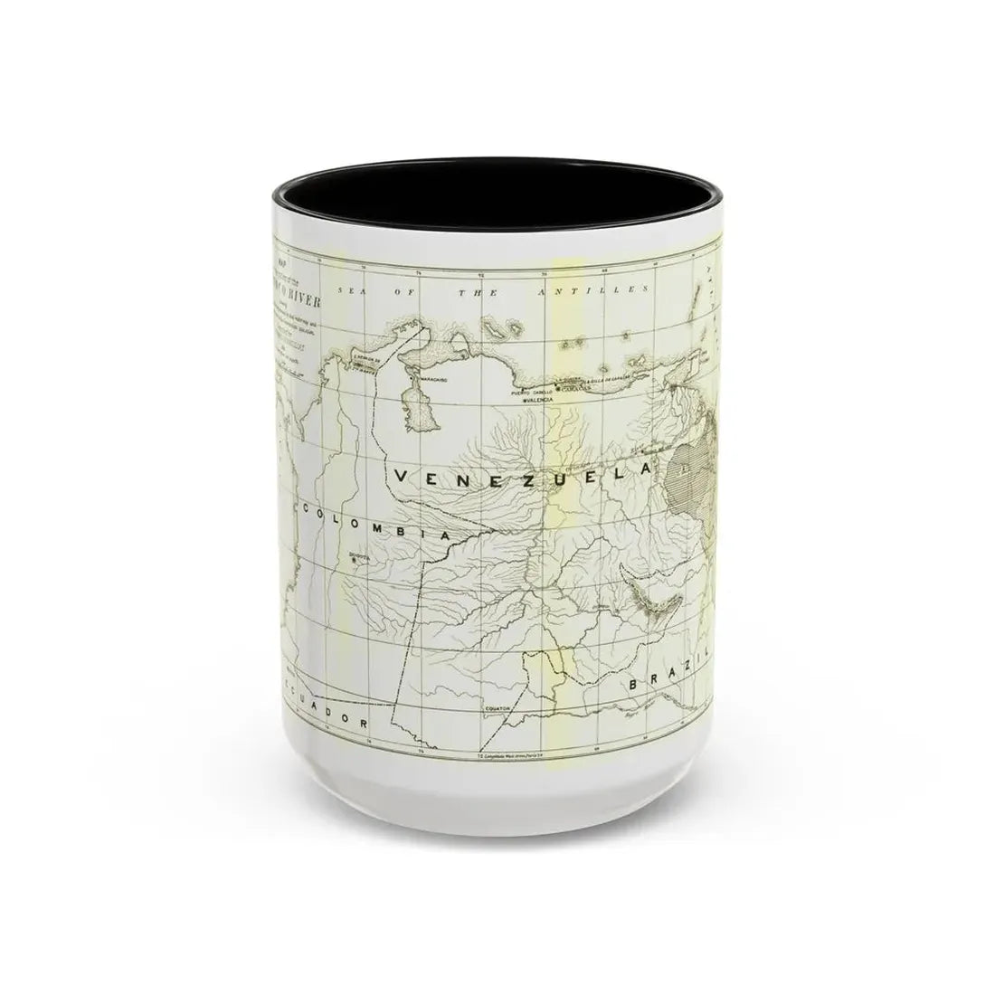 South America - Orinoco River (1896 (Map) Accent Coffee Mug 15oz Black - Go Mug Yourself