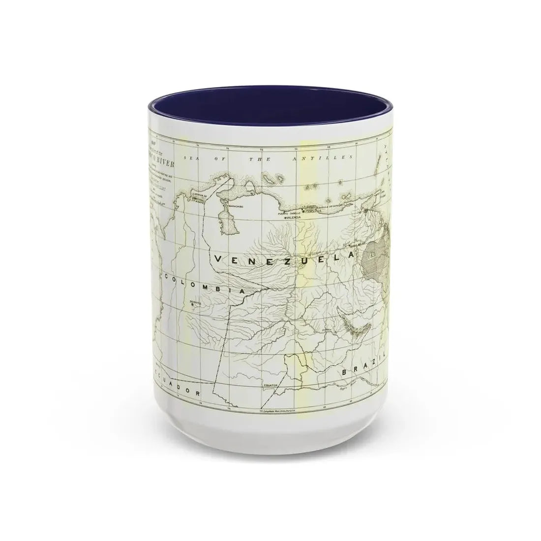 South America - Orinoco River (1896 (Map) Accent Coffee Mug 15oz Navy - Go Mug Yourself