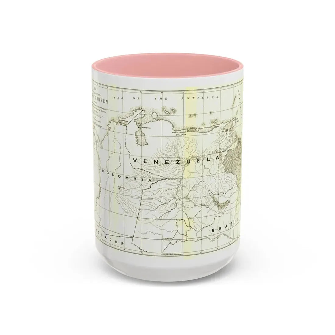 South America - Orinoco River (1896 (Map) Accent Coffee Mug 15oz Pink - Go Mug Yourself