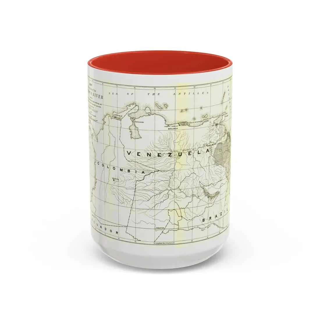 South America - Orinoco River (1896 (Map) Accent Coffee Mug 15oz Red - Go Mug Yourself
