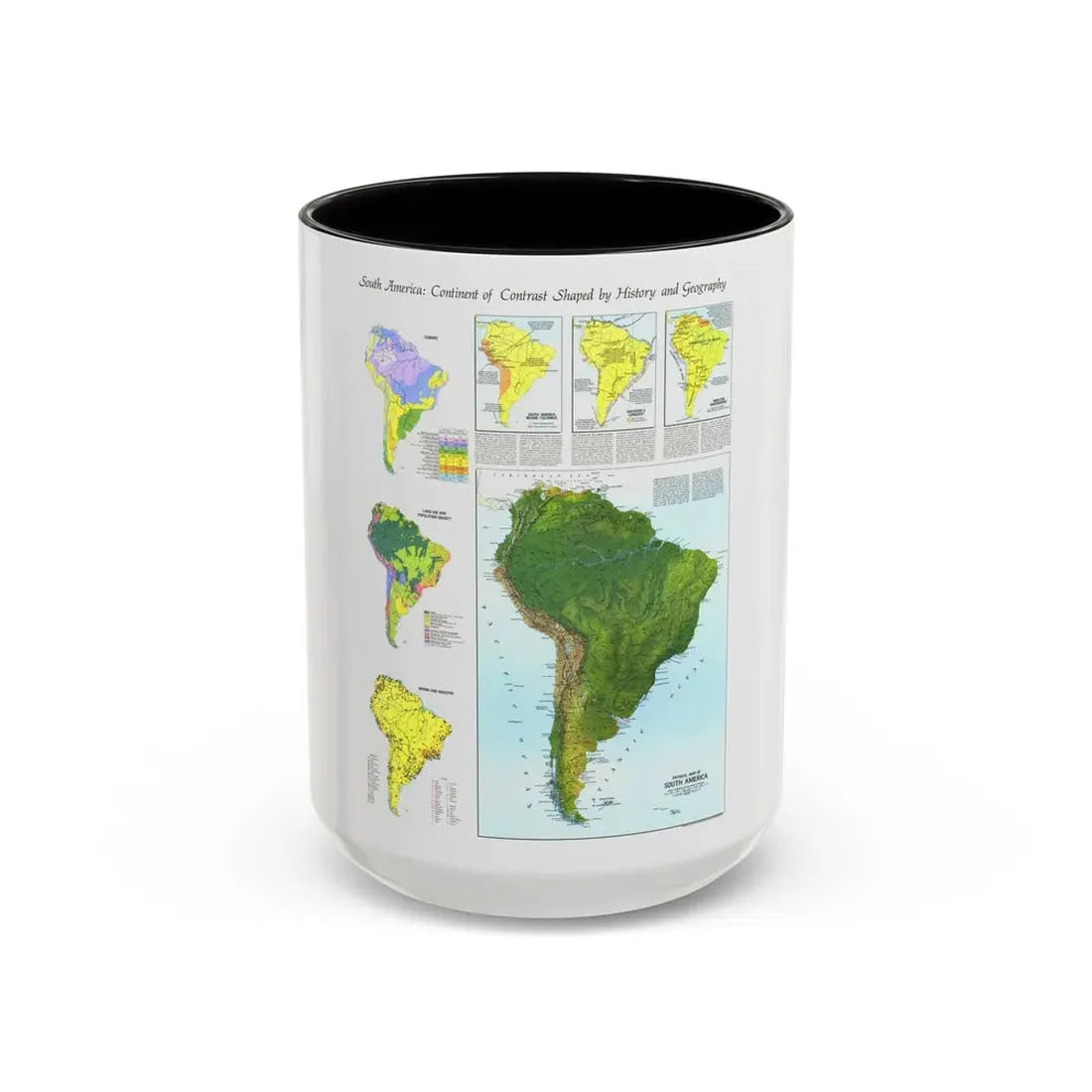South America - Physical Map (1972) (Map) Accent Coffee Mug 15oz Black - Go Mug Yourself
