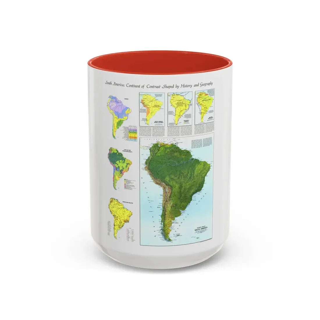 South America - Physical Map (1972) (Map) Accent Coffee Mug 15oz Red - Go Mug Yourself
