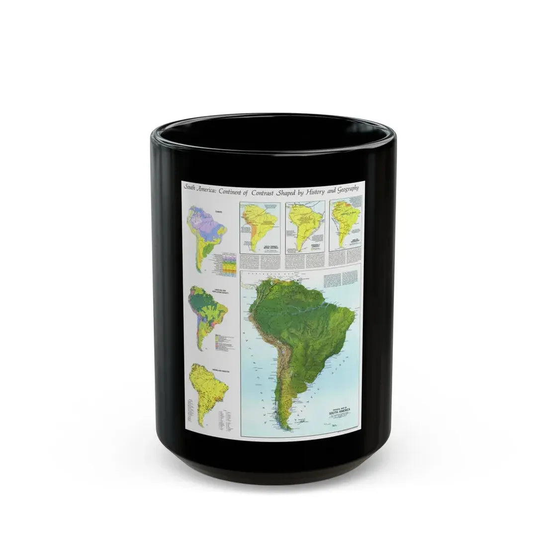 South America - Physical Map (1972) (Map) Black Coffee Mug 15oz - Go Mug Yourself