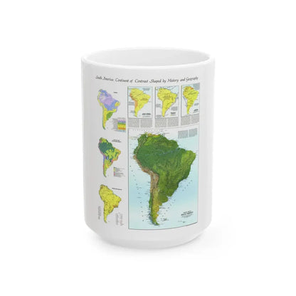 South America - Physical Map (1972) (Map) White Coffee Mug 15oz - Go Mug Yourself