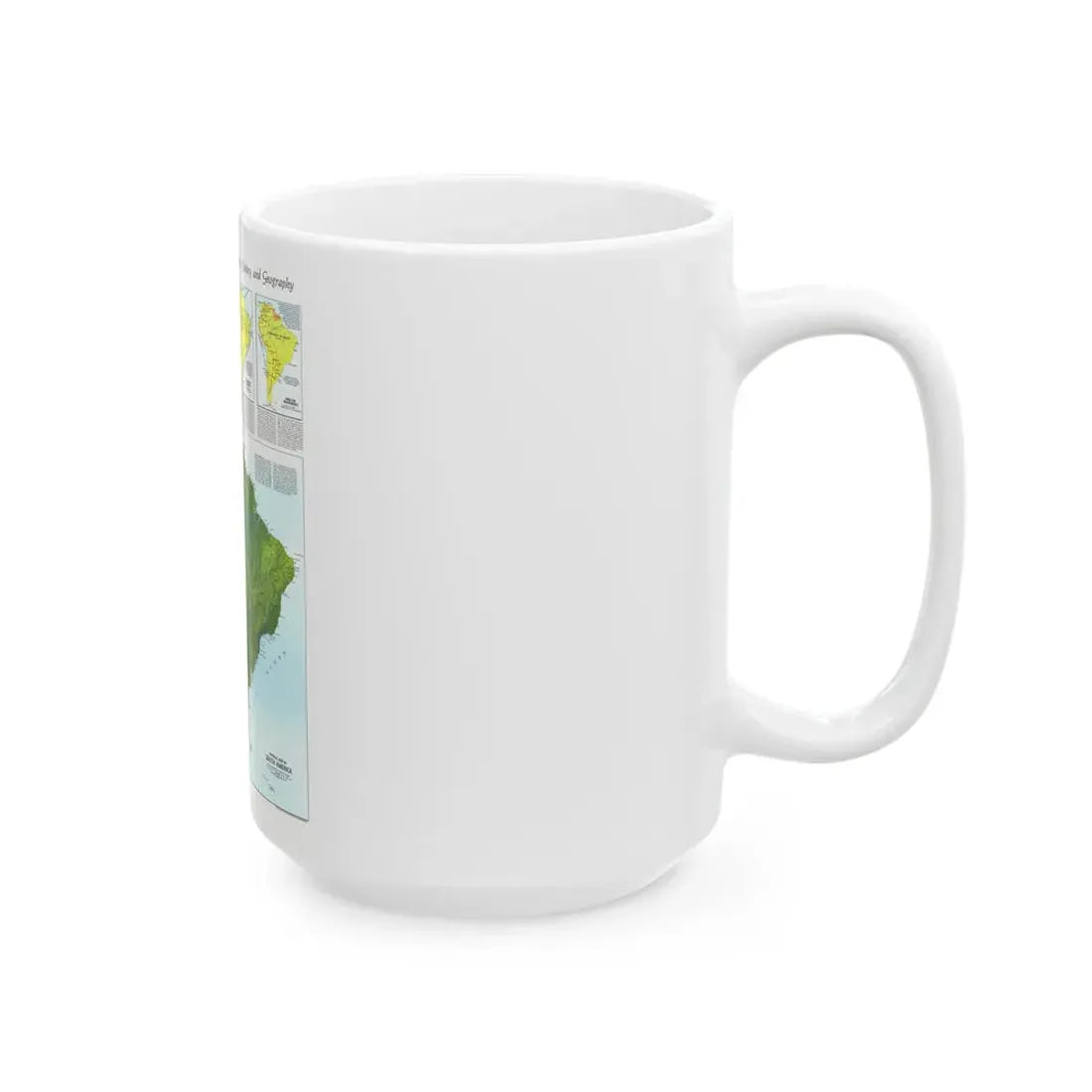 South America - Physical Map (1972) (Map) White Coffee Mug - Go Mug Yourself