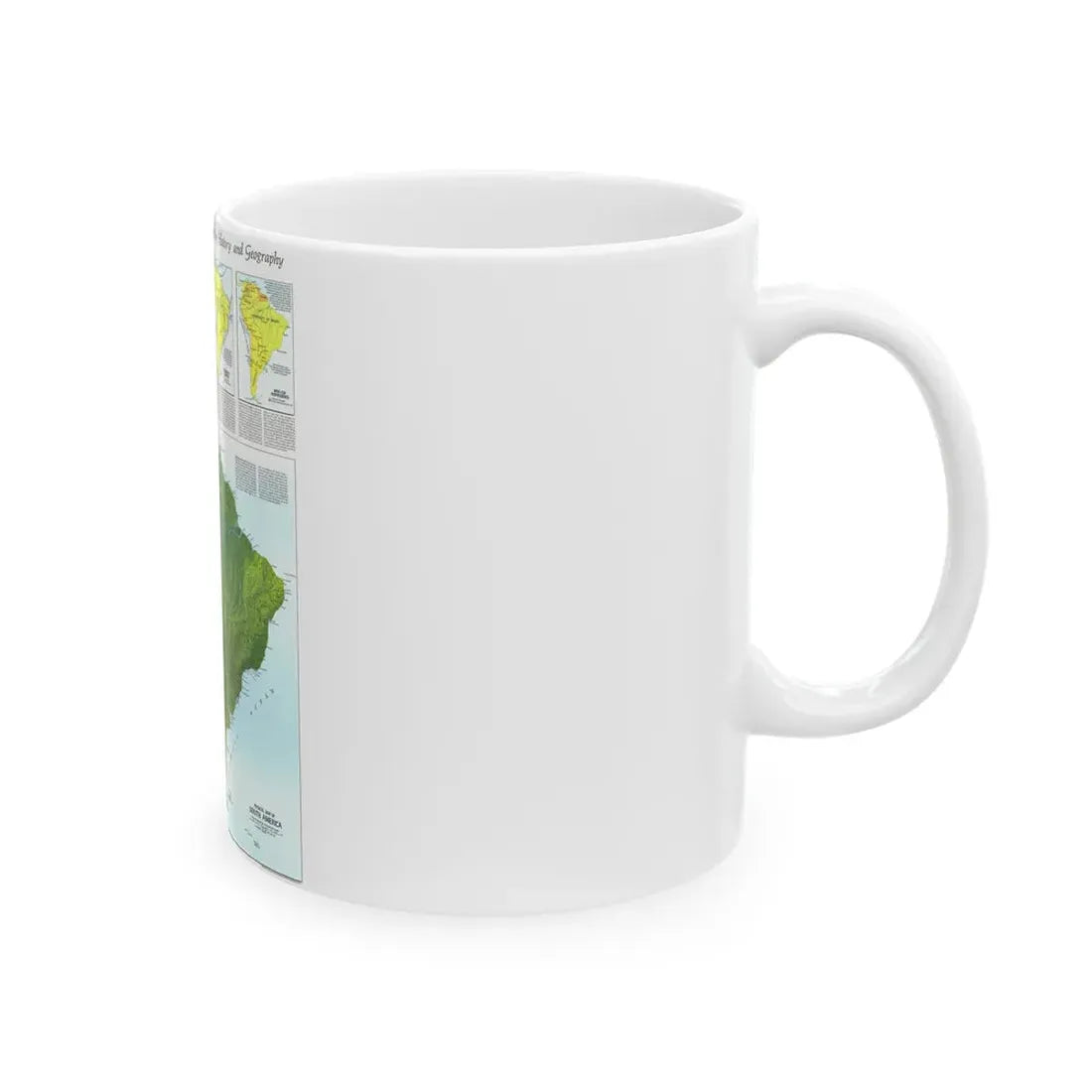 South America - Physical Map (1972) (Map) White Coffee Mug - Go Mug Yourself