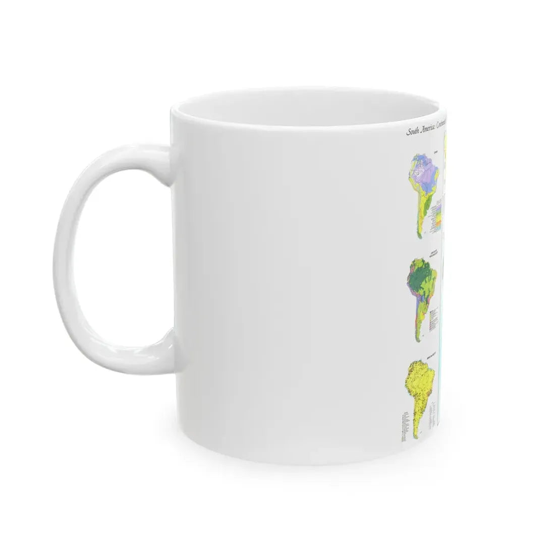 South America - Physical Map (1972) (Map) White Coffee Mug - Go Mug Yourself