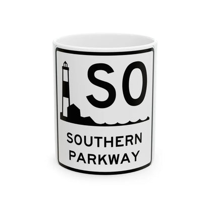 Southern Pkwy Shield (New York) (Road Sign) White Coffee Mug 11oz - Go Mug Yourself