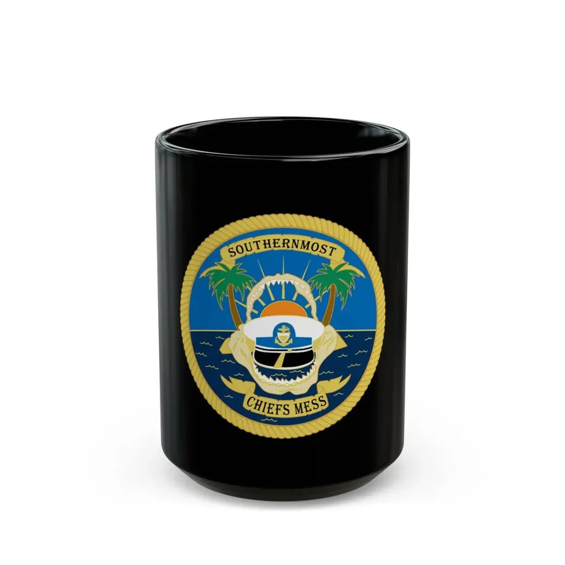 SOUTHERNMOST Chiefs Mess (U.S. Coast Guard) Black Coffee Mug 15oz - Go Mug Yourself