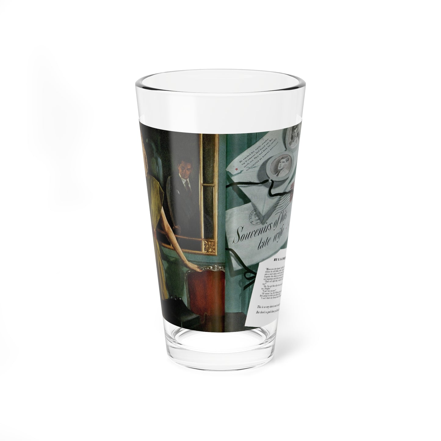 Souvenirs of his late wife, Good Housekeeping, May 1947 (Magazine Illustration) Pint Glass 16oz-16oz-Go Mug Yourself