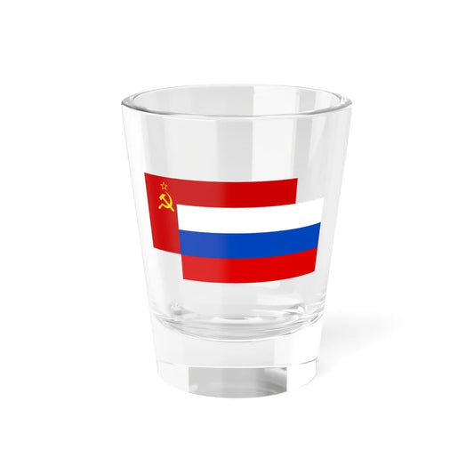 Soviet Union banner behind Russian tricolor (Russia) Shot Glass 1.5oz 1.5oz - Go Mug Yourself