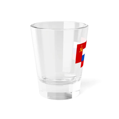 Soviet Union banner behind Russian tricolor (Russia) Shot Glass 1.5oz - Go Mug Yourself