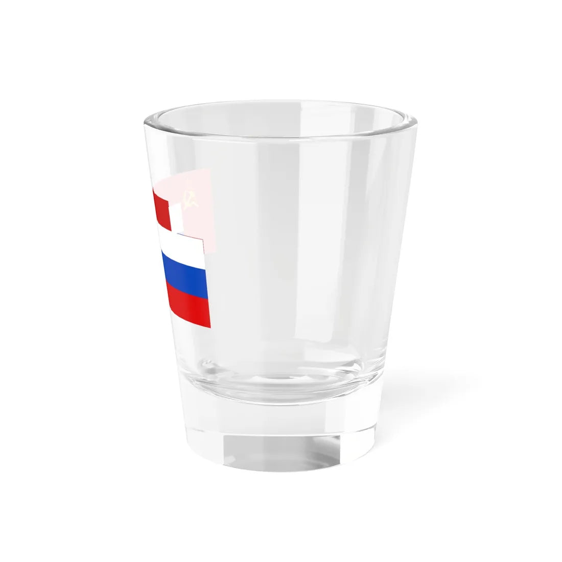 Soviet Union banner behind Russian tricolor (Russia) Shot Glass 1.5oz - Go Mug Yourself
