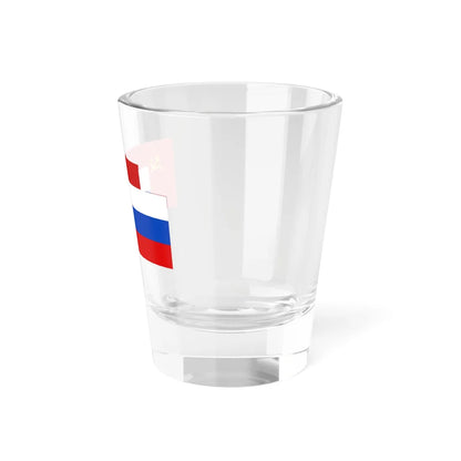 Soviet Union banner behind Russian tricolor (Russia) Shot Glass 1.5oz - Go Mug Yourself