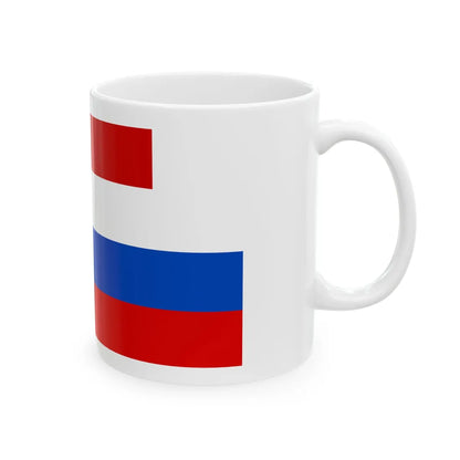 Soviet Union banner behind Russian tricolor (Russia) White Coffee Mug - Go Mug Yourself