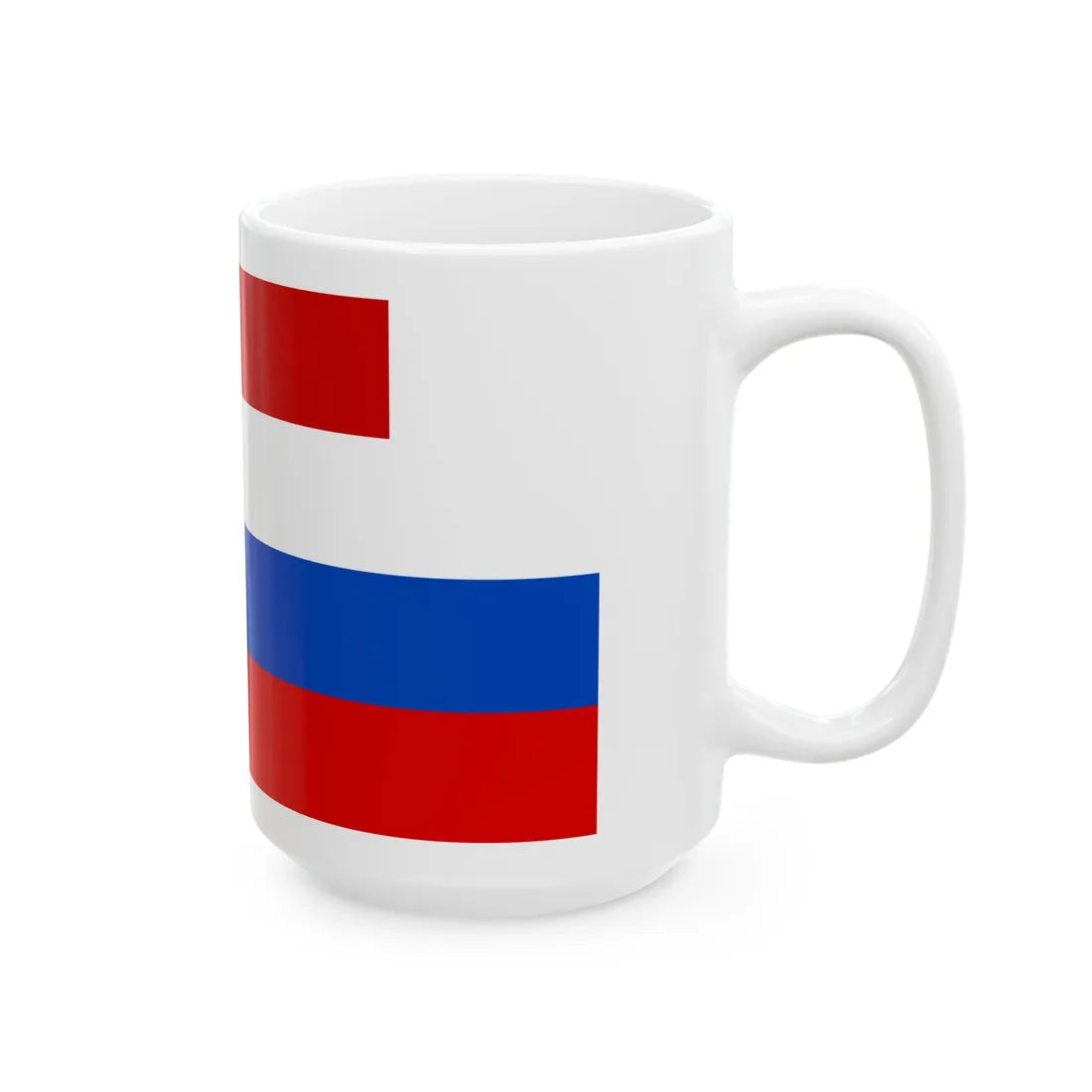 Soviet Union banner behind Russian tricolor (Russia) White Coffee Mug - Go Mug Yourself