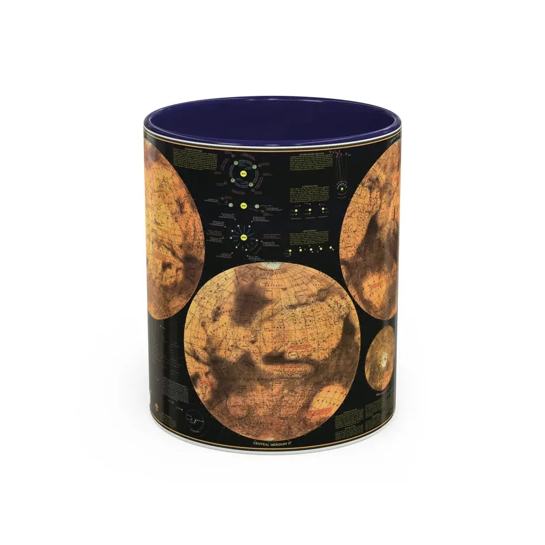 Space - MARS The Red Planet (1973) (Map) Accent Coffee Mug 11oz Navy - Go Mug Yourself