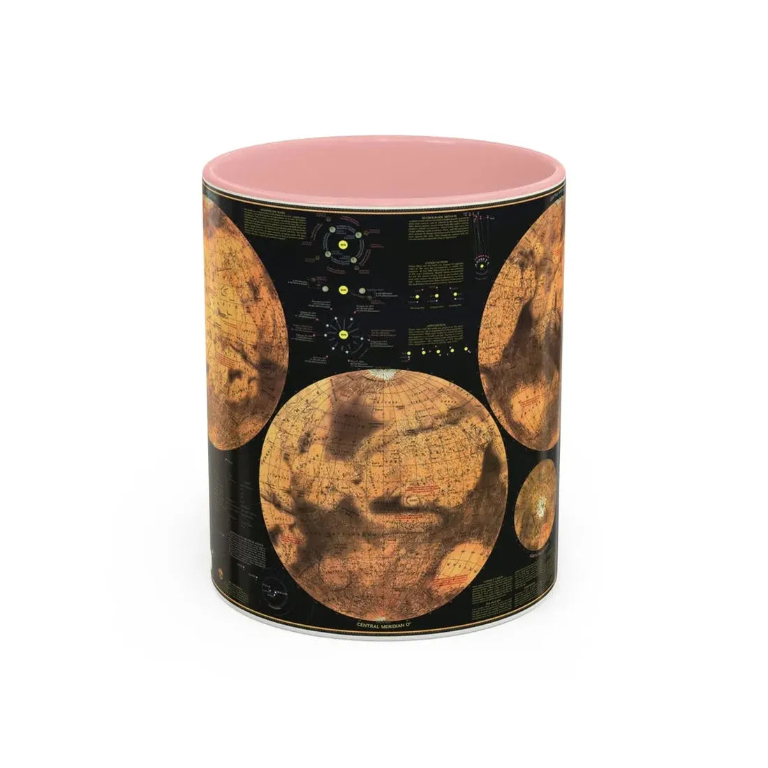 Space - MARS The Red Planet (1973) (Map) Accent Coffee Mug 11oz Pink - Go Mug Yourself