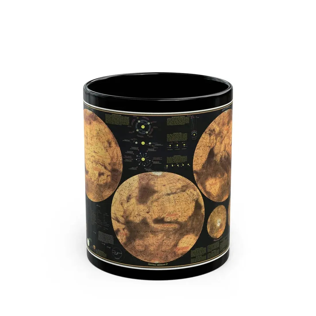 Space - MARS The Red Planet (1973) (Map) Black Coffee Mug 11oz - Go Mug Yourself