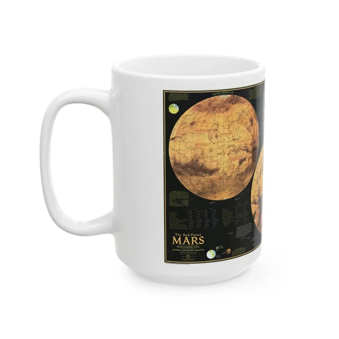 Space - MARS The Red Planet (1973) (Map) White Coffee Mug - Go Mug Yourself
