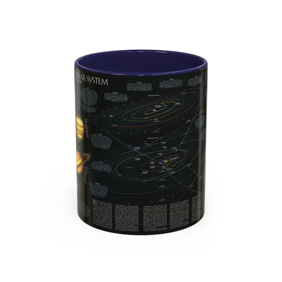 Space - Solar System- Our Sun's Family (1990) (Map) Accent Coffee Mug 11oz Navy - Go Mug Yourself