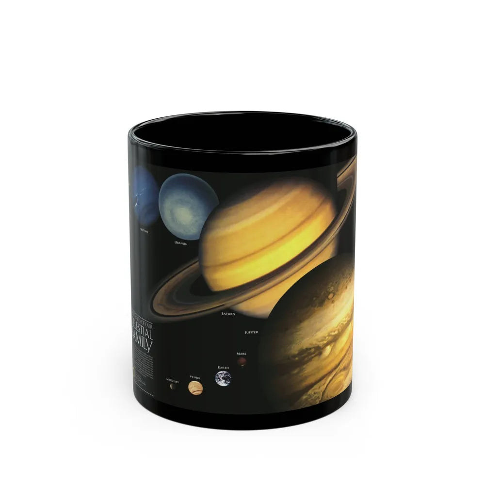 Space - The Solar System - Our Celestial Family (1990) (Map) Black Coffee Mug-11oz-Go Mug Yourself