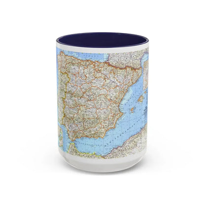 Spain and Portugal (1965) (Map) Accent Coffee Mug 15oz Navy - Go Mug Yourself
