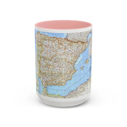 Spain and Portugal (1965) (Map) Accent Coffee Mug 15oz Pink - Go Mug Yourself