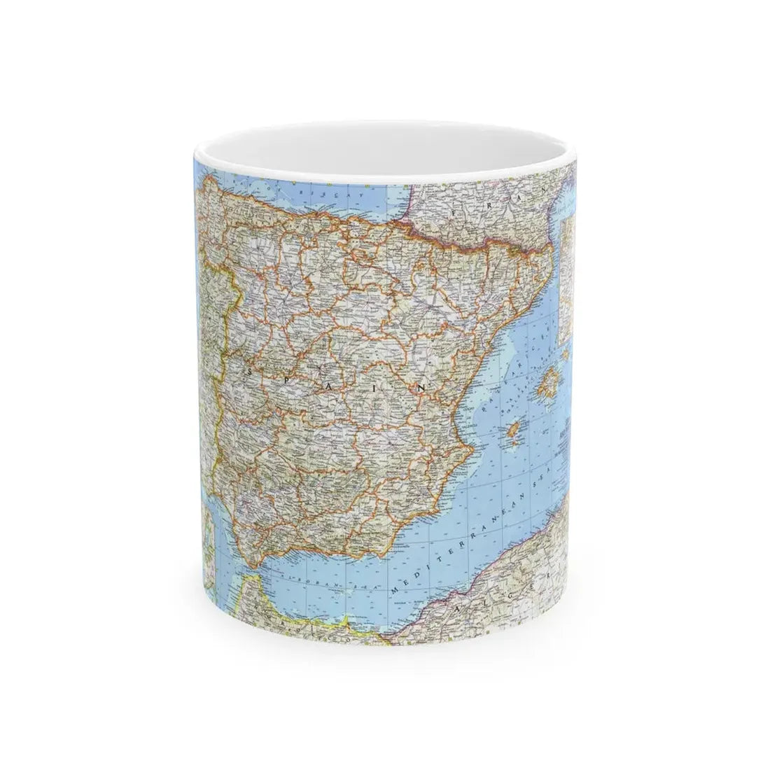 Spain and Portugal (1965) (Map) White Coffee Mug 11oz - Go Mug Yourself