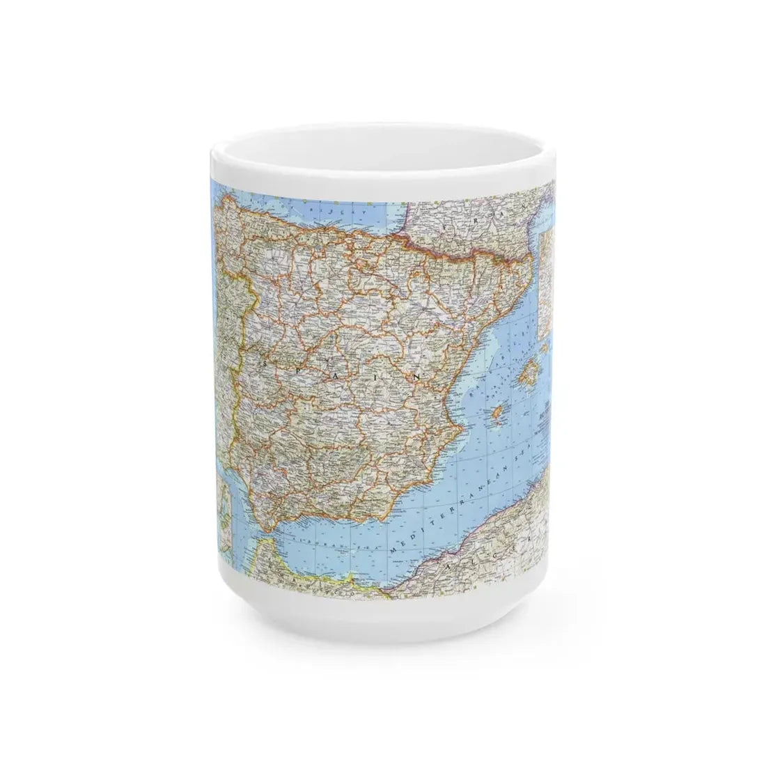 Spain and Portugal (1965) (Map) White Coffee Mug 15oz - Go Mug Yourself