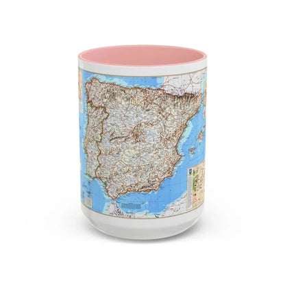 Spain and Portugal (1998) (Map) Accent Coffee Mug 15oz Pink - Go Mug Yourself