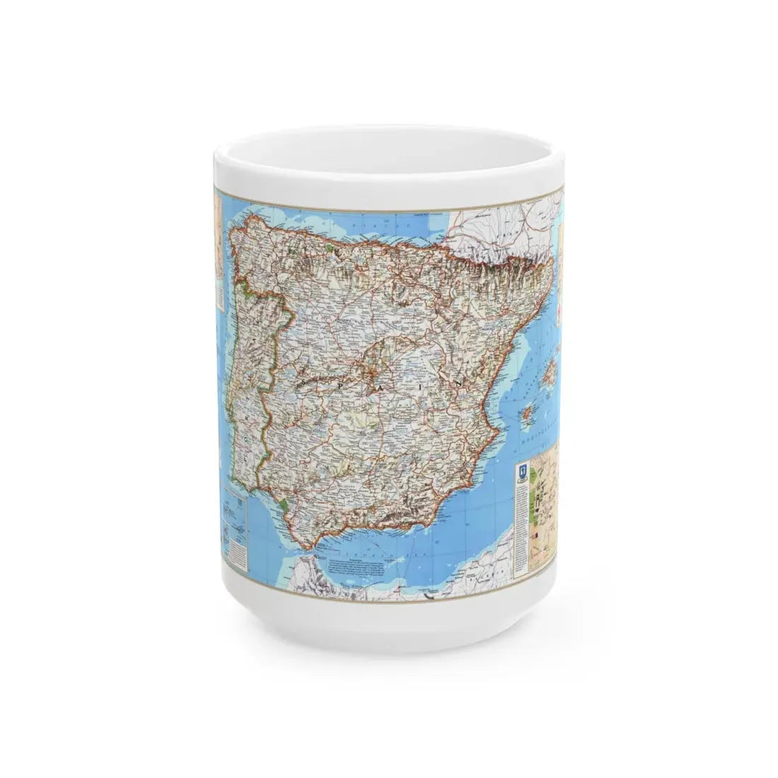 Spain and Portugal (1998) (Map) White Coffee Mug 15oz - Go Mug Yourself